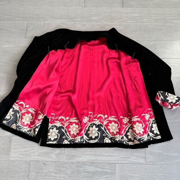 Shanghai Tang Black Velvet Chinese Mandarin Jacket Silk Embroidered Lining US 14 - Picture 11 of 16